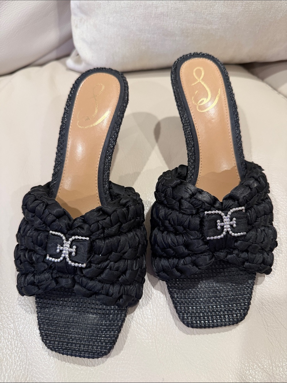 Sam Edelman Black Braided Slide with Crystal Logo Accent